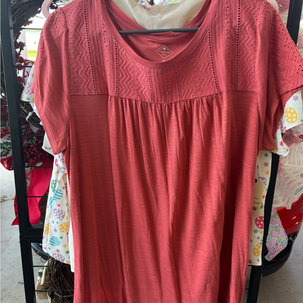 St. John's Bay Pink Smocked Short Sleeve Blouse